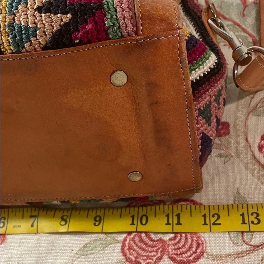 Multicolor Patterned Crossbody Bag with Tan Leather
